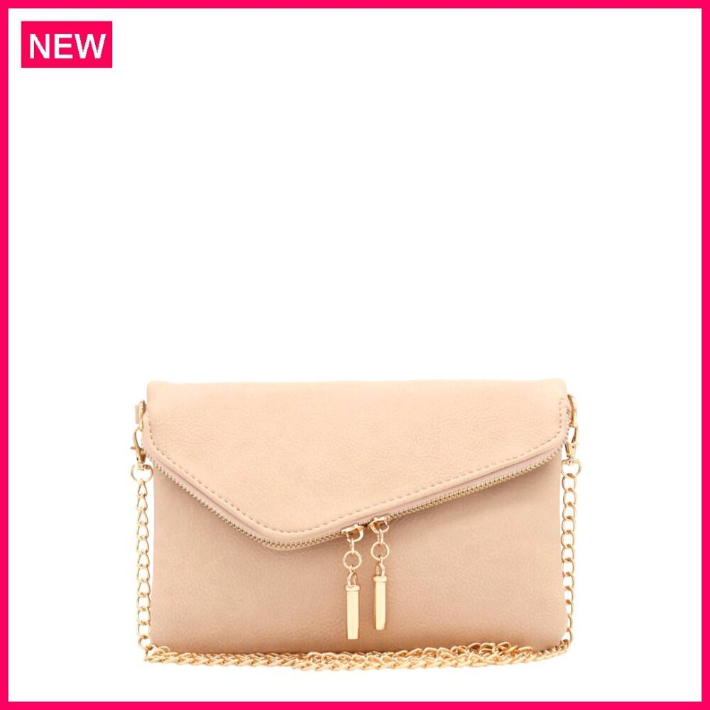 Faux Leather Clutch with Chain Strap, 9x6 Inches, Zipper Pocket